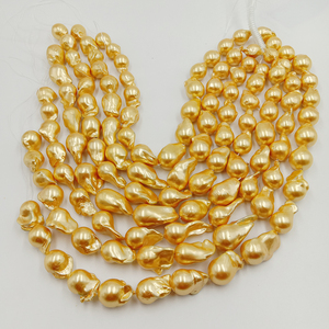 ไข่มุกน้ำจืดทรงบาร็อคสีทองขนาด 16 นิ้ว แบบร้อยเป็นเส้น, ไข่มุกทรงบาร็อคสีทองขนาดใหญ่ 14-17 มม., เจาะรูเต็มรูปแบบ - Product Image 2