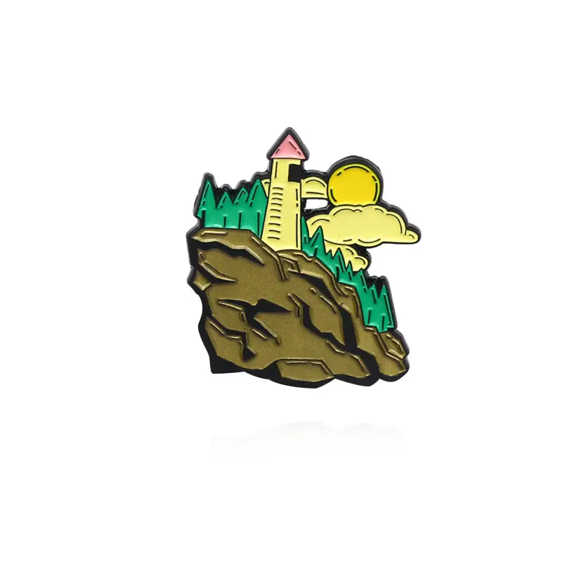 Cahaya menara di atas bukit berdiri tinggi dan matahari terbenam secara lambat set desain pemandangan Pin Enamel lembut Pin Pin kustom Pin