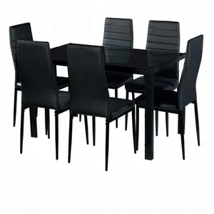 家居家具黑色餐厅家具现代不锈钢皮革餐椅餐桌套装