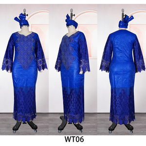 H&D WT06 Nuovi Arrivi Abiti Africani per Donne, Vestito Bazin Ricamato con Strass, Abito Casual con Foulard - Product Image 5