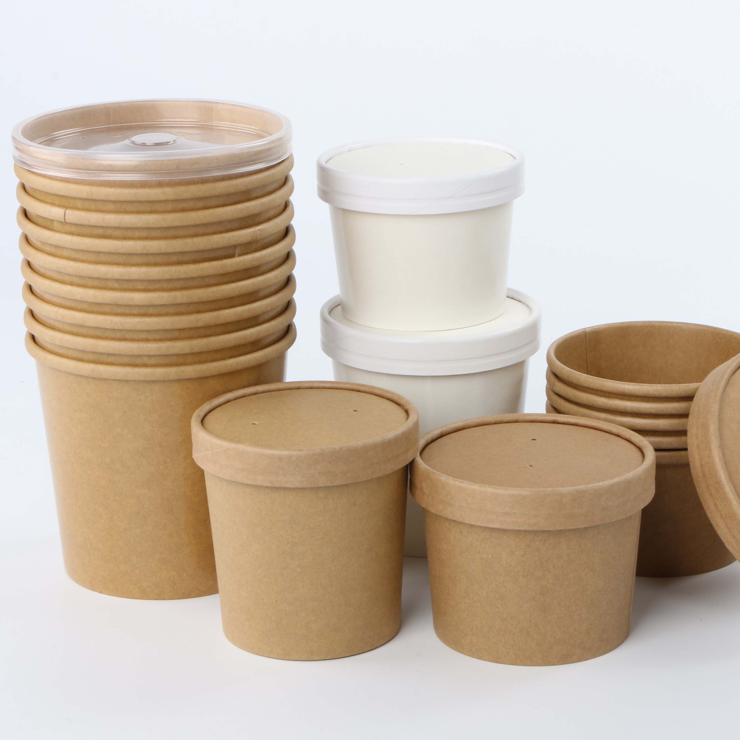 Wholesale Custom Printed Disposable Eco Friendly Food Packaging 16oz 32oz 12oz Hot Soup Take Away Kraft Paper Cup With Lid