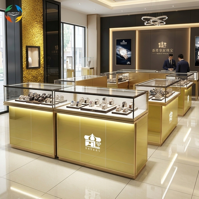 Modern Style Aluminium Eco-Friendly Jewelry Display Cases Full View Tempered Glass Display Cabinet LED Lighting Retail Shop