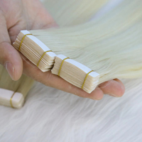 Extensions de cheveux humains de qualité supérieure, cuticules alignées, blond platine, à bandes adhésives, double épaisseur, sans nœuds, sans perte de cheveux