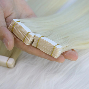 Extensions de <span class=keywords><strong>cheveux</strong></span> humains de qualité supérieure, cuticules alignées, blond platine, à bandes adhésives, double épaisseur, sans nœuds, sans perte de <span class=keywords><strong>cheveux</strong></span> - Product Image 2