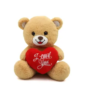 2024 발렌타인 곰 장난감 귀여운 견면 벨벳 장난감 만화 동물 박제 연약한 견면 벨벳 인형