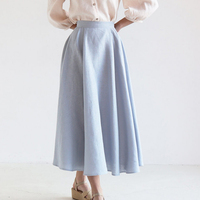 Lin élégant Maxi jupes bleu en vrac plissé sirène lin femmes jupes pour dames