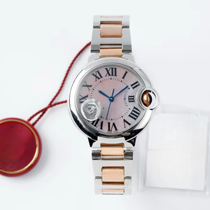 Montre mécanique automatique élégante et tendance avec cadran en nacre rose, bracelet en chaîne dorée entre les cadrans, étanche - Product Image 1
