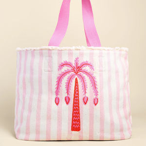 Bolsa de Lona a Rayas con Bordado de Palmera, Gran Capacidad, con Flecos, para la Playa o <span class=keywords><strong>Vacaciones</strong></span> - Product Image 4
