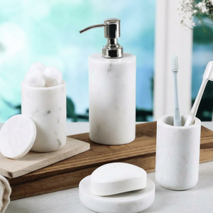 Juego de Baño de Cinco Piezas de Alta Calidad, Muebles de Baño de Mármol Blanco, Accesorios de Baño Modernos Resistentes al Agua, Decoración de Interiores - Product Image 1