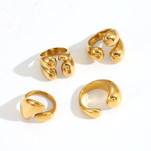 Geometric Double-Headed Teardrop Stainless Steel <b>Ring</b> For Women 18K Gold Titanium Steel Unique High-End Jewelry Gift - Product Image 4