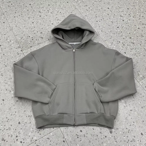 Sweat à capuche court en coton épais à double fermeture éclair hiver Boxy pull à capuche fabricants 420gsm sweat à capuche zippé blanc lourd - Product Image 2