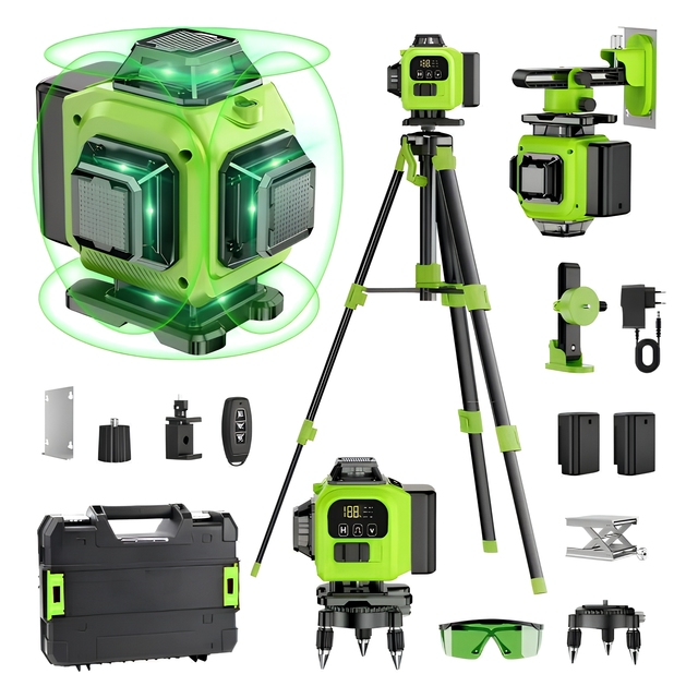 16 Lines 4D Green Laser Level 360 Self Leveling High Precision Cross Line Rotary Laser with Remote Control for Construction