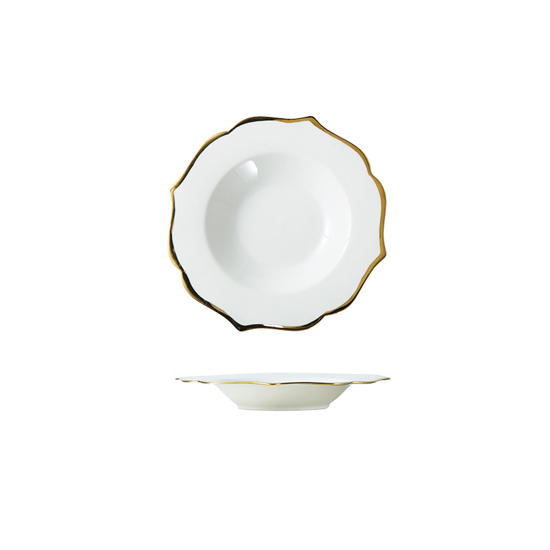 Assiette creuse à bordure dorée de 9 pouces