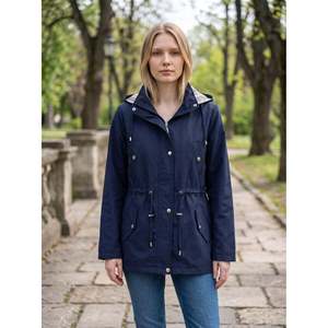 Vetr Trench-coat bleu marine pour femme, taille plus, 80 cm, veste à capuche pour le printemps - Product Image 3
