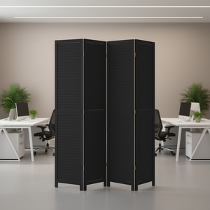 Divisor de Habitaciones de 4 Paneles en Negro Sólido, Hecho a Mano con Madera de Paulownia, Separadores de Oficina de Diseño Minimalista, Independientes - Product Image 2