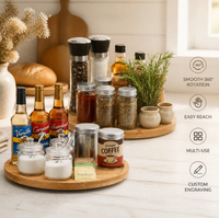 Plateau tournant en bois Lazy Susan à 360 degrés, base rotative de style moderne, multifonction, à un seul niveau, pour la cuisine et le rangement à domicile