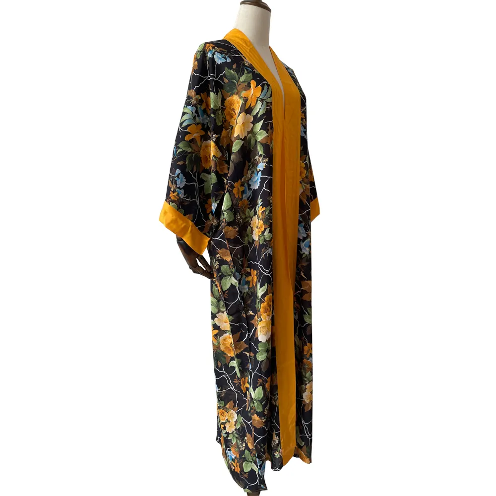 कस्टम डिजिटल मुद्रित महिलाओं आकस्मिक विंटेज streetwear किमोनो ड्रेसिंग गाउन रेशमी बागे