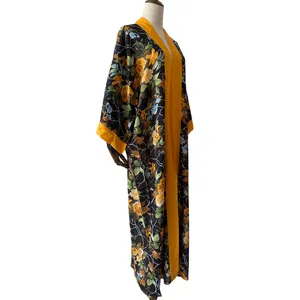 Kimono vintage informal para mujer, ropa de calle digital personalizado con estampado, bata sedosa