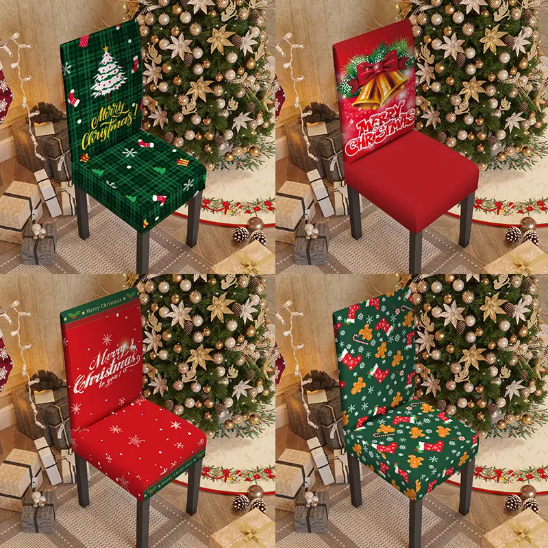 Alta qualidade atacado Natal elástico jantar cadeira capa poliéster mancha resistente casa Natal cadeira tampa
