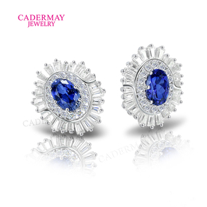 Perhiasan Set Perak <span class=keywords><strong>Sterling</strong></span> 925 Mewah dengan Batu Safir Oval Moissanite 8*12mm dan Batu Cornflower 6x9mm untuk Pertunangan (Anting, Cincin, Liontin) - Product Image 2
