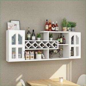 <b>Wall</b> <b>Mounted</b> Wine Rack 1.6m Light Walnut With White Glass Doors Solid Wood Modern <b>Display</b> Storage For Living Room Dining Room - Product Image 4