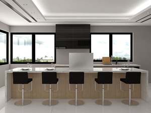 Armoires de cuisine de style épuré, finition brillante, noir et bois, en contreplaqué modulaire en forme de L pour appartement - Product Image 4