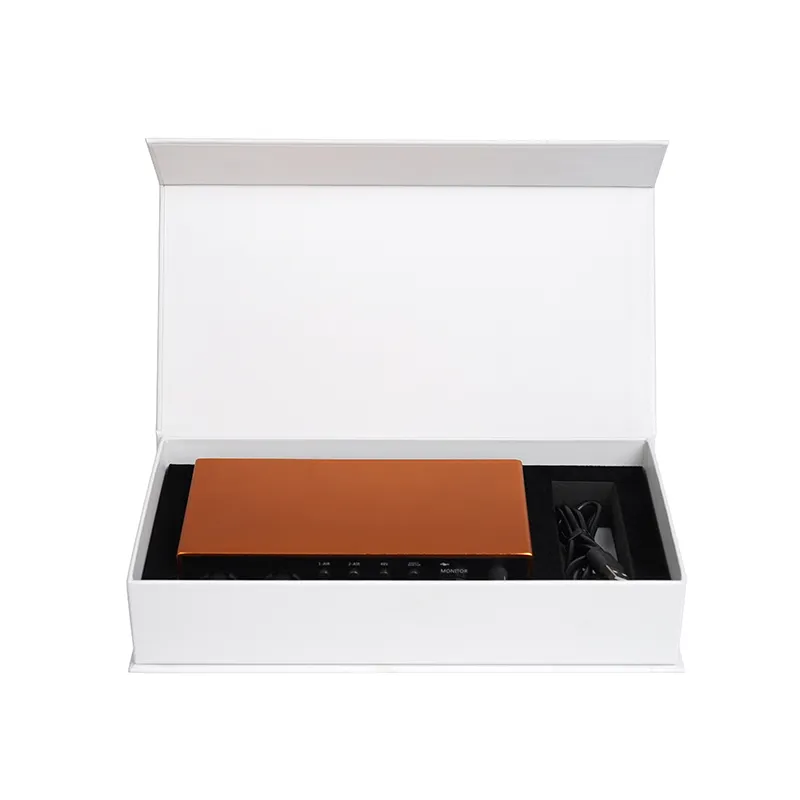 Caixa de presente para produtos eletrônicos, caixa rígida de papelão personalizada em forma de livro branco de alta qualidade, personalizada, 2024