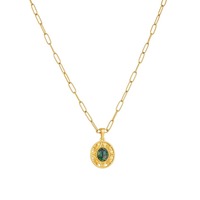 Collier ras du cou vintage français en lapis-lazuli avec pendentif ovale sculpté, bijoux chics en acier inoxydable de qualité supérieure TGXL14827