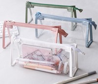 Simple haute qualité grande capacité fermeture éclair mignon école bureau Portable transparent PTU étui à crayons