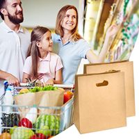 Sacs en papier kraft jetables 100 % biodégradables avec poignées découpées pour les courses en gros, la vente à emporter, le commerce de détail et la boulangerie