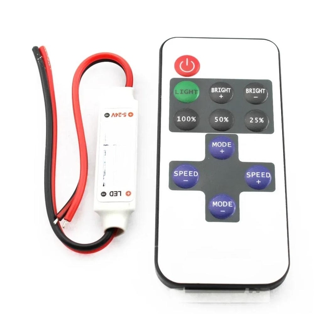 12V LED Strip Controller Mini Dimmer RF Wireless Remote 11key DC 5V 12V 24V Controller for LED Strip Light Single Color
