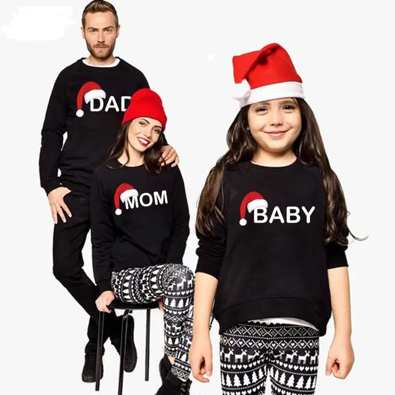 Offre Spéciale Mode Coton terry tricoté Papa maman et moi vêtements famille correspondant Pull de noël