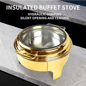 Scaldavivande Rotondo Dorato di Alta Qualità da 6L, Attrezzatura per Buffet per Matrimoni, Feste e Hotel - Product Image 4