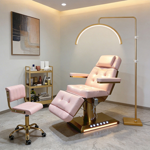 Table de massage électrique pour <span class=keywords><strong>cils</strong></span>, lit de beauté avec base dorée en acier inoxydable, chaise de beauté OEM, table de massage électrique pour spa, salon de beauté, soins du visage et <span class=keywords><strong>cils</strong></span> - Product Image 5