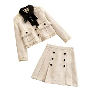 New Arrival Women's Business Suit 2 Pieces Tweed Blazer Jacket Coat and Skirt