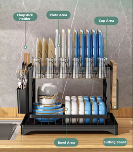 Stainless Steel 2 Tier Over Sink Dish Drain <b>Rack</b> Kitchen Dish <b>Drying</b> <b>Rack</b> With Drainboard Utensil Holder for Kitchen Countertop - Product Image 4