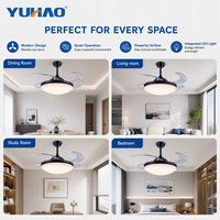 Ventilateur de plafond LED rétractable de 42 pouces avec moteur BLDC silencieux et variateur d'intensité, idéal pour les chambres d'enfants et les salons – Fabrication OEM/ODM