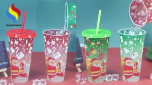 Vaso de Plástico de 24 oz para Café Frío con Pajita, Reutilizable, con Cambio de Color Navideño, con Tapa, para Fiestas y Bebidas - Product Image 2
