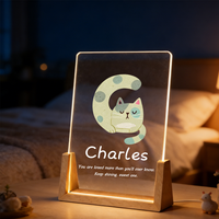 Lampe en acrylique personnalisée avec photo et base en bois de hêtre - Design personnalisé, cadeau idéal pour les enfants, la famille et les meilleurs amis