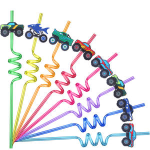 Paille de fête LAIMAI en PETG réutilisable de qualité alimentaire, motif de dessin animé tendance, design en spirale de camion, pour les anniversaires, les célébrations, les jeux, les cadeaux - Product Image 1