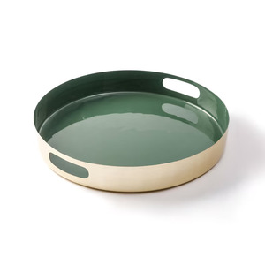 Plateau de service rond en métal aluminium Plat et assiette pour le service et la décoration de Noël Plateaux en or vintage pour la maison et l'hôtel - Product Image 2