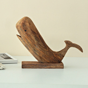 Figurine de baleine en bois sculptée à la main, décoration de table en bois de Paulownia, sculpture animale pour la décoration de la maison - Product Image 2