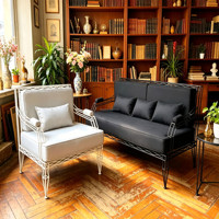 Ensemble de canapés en tissu avec structure en fer torsadé, fauteuil individuel et canapé 3 places, style Mid-Century Modern, mobilier de salon pour salle de sport, centre commercial, villa, vente en gros