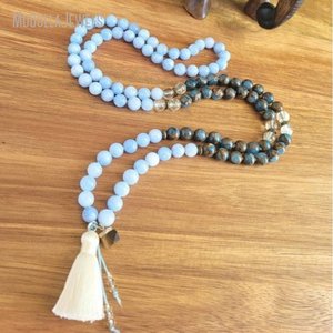 MN44282 Collana Naturale per Yoga e Meditazione con 108 Perle di Acquamarina, Gioiello Regalo per Lei, per Uso Quotidiano - Product Image 5