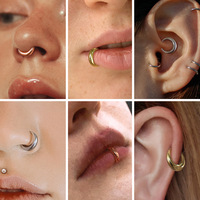Cincin hidung bulat baja tahan karat 316, perhiasan tindik yang dapat dipersonalisasi, ornamen hidung oval, anting berbentuk bulan sabit tanpa sambungan.