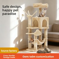 Arbre à chat tout-en-un avec maisonnette cachette et colonnes en sisal, pour grossistes, OEM, logo personnalisé, marque privée, fournisseur d'articles pour animaux, commande en gros, MOQ