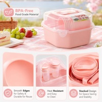 Ensemble de vaisselle de camping en plastique portable, kit de vaisselle de pique-nique d'extérieur avec boîte de rangement, assiette, bol, tasse, couverts réutilisables