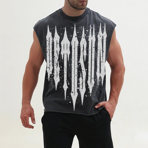 Tùy Chỉnh Người Đàn Ông Cắt Không Tay Tank Top 100% Cotton Phòng Tập Thể Dục Thể Thao Axit Rửa Ráp dây Tank Top Dtg In Ấn Tank Top Nhà Sản Xuất - Product Image 5
