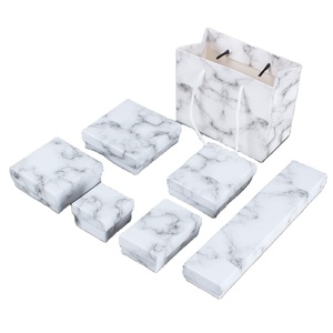 Marble Texture Pattern <b>White</b> Cardboard Paper Jewelry <b>Boxes</b> <b>Gift</b> Packaging Square Necklace Bracelet Jewelry Box With Custom Logo - Product Image 1