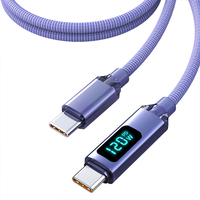 Câble de charge rapide Type-C 120W avec affichage numérique et gaine en nylon, disponible en plusieurs couleurs